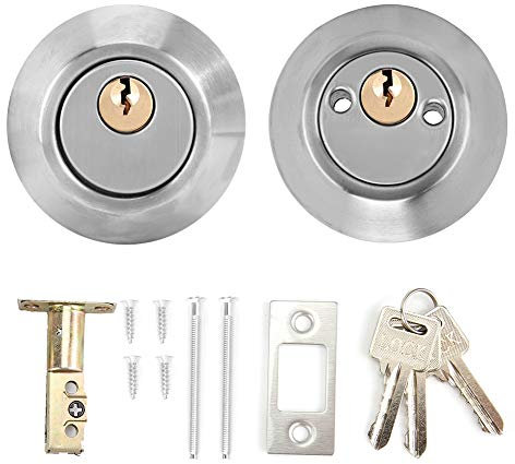 Cerradura de Puerta, Cerradura de Doble Cilindro Cerradura de Puerta de Seguridad con Cerradura en Ambos Lados Cerradura de Cerrojo con Llave Doble para Puertas de Madera de Hotel(Plata)