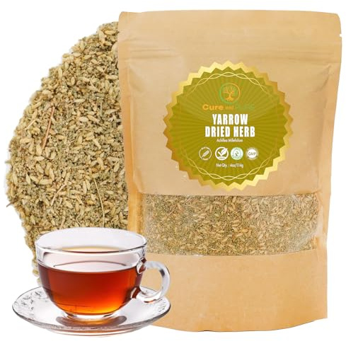 Cure wid Pure Organic Dried Yarrow Herb - 4 oz Non-GMO Cut & Sifted Yarrow Flower - Organic Yarrow Tea for Wellbeing