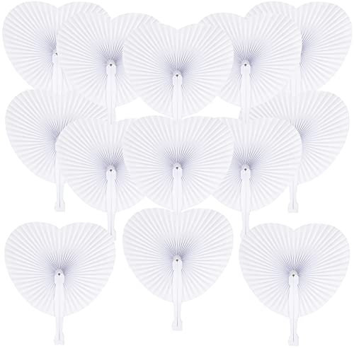 Landifor 24 Stück Fächer Hochzeit Handfächer weiß Hochzeitsfächer Herz Papierfächer Faltfächer Hochzeitsdeko für Hochzeit Garten Party Gastgeschenke