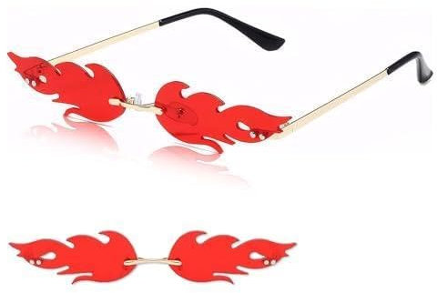 Flammen Sonnenbrille Feuer Flammenbrille Rahmenlose Sonnenbrillen Creative Flamme Form Brillen Unisex Retro Mode Vintage Punk-Stil Randlos Welle Frameless Sun Glasses für Damen Herren
