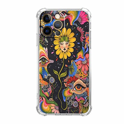 Vesidurt Trippy Psychedelic Flower Case for iPhone 12 Pro Max,Hippie Eyes Art Pattern,Unique Soft TPU Bumper Case for iPhone 12 Pro Max