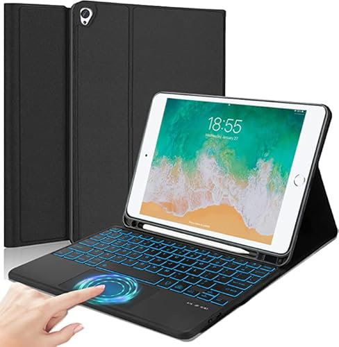 Teclado con panel táctil para iPad de 6ª generación 2018, iPad de 5ª generación 2017, iPad Pro 9,7 pulgadas, Air 2 & 1, TPU suave, carcasa trasera, retroiluminada, teclado inalámbrico QWERTY para