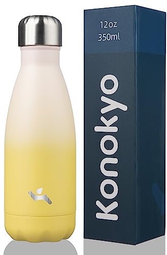 Konokyo Bouteilles d'eau isothermes, 355 ml, à double paroi en acier inoxydable, pour le sport, les voyages, citron