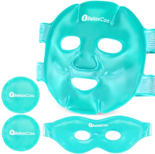 RelaxCoo Ice Face Augenmaske für Augenringe und Schwellungen, kalte warme Kompresse, Gel-Kaltkühlende Gesichtsmaske, Paket für Frauen und Männer, Migräne, Kopfschmerzen, Stress und Entspannung