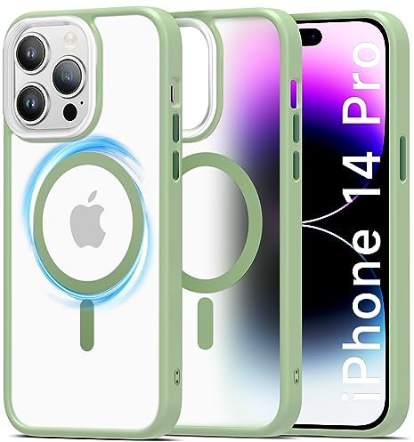 Mootobo Super Magnetic Designed for iPhone 14 Pro Case, Compatible with MagSafe Accessories, Smooth Back Grippy Edge Military Grade Protective Slim Case for iPhone 14 Pro 6.1 inch - Apple Green