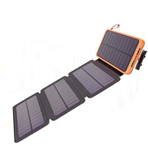 CaCaCook Solar Power Bank, Faltbares Solarladegerät mit Wasserdichter LED-Taschenlampe Smartphones und Tablets (Schwarzorange)