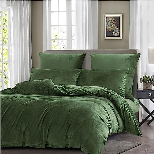 Boqingzhu Plüsch Bettwäsche 135x200cm 4Teilig Biber Grün Salbeigrün Flanell Winter Warm Kuschelig Flauschig Bettwäsche Teddy Fleece Samt Cashmere Touch Bettbezug 135x200cm mit Reißverschluss