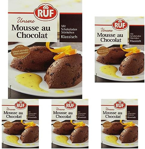 RUF Mousse au Chocolat mit zartschmelzenden Schokoladen Stückchen, klassische französische Nachspeise für Dessert Fans, glutenfrei, 1x100g (Packung mit 5)