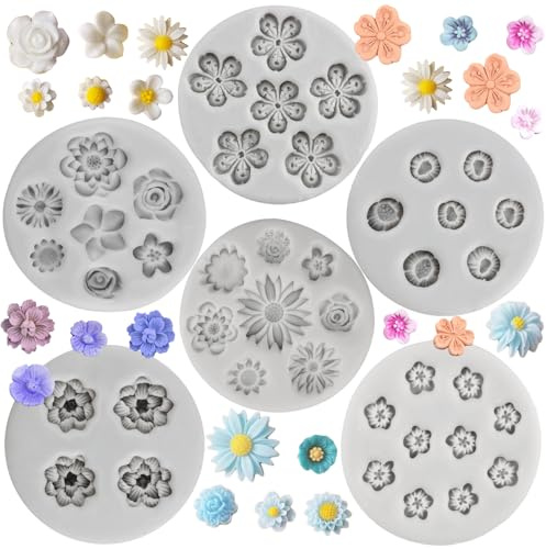 Sijiangmold Silikonformen für Fondant, Gänseblümchen, Rose, Chrysanthemen und kleine Blumen, Süßigkeiten, Silikonformen für Kuchendekoration, Cupcake-Topper, Schokolade, Süßigkeiten, Polymerton,