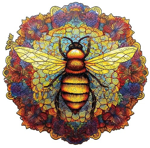 Blumuze Holzpuzzle Erwachsene 100 Stück, Mandala Biene Holzpuzzle Einzigartige Tierform Puzzleteile, Holz Puzzle, Puzzle aus Tierteilen, Puzzle Holz Erwachsene mit Geschenkbox aus Holz(S-7.8 * 7.6in)