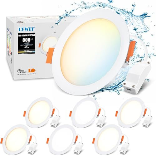 LVWIT LED Einbaustrahler Dimmbar 230V Flach, 8W 800 Lumen Warmweiß Neutralweiß Kaltweiß Badezimmer Einbauleuchten 44mm Einbautiefe Deckenspots für Wohnzimmer Küche, 6er Set