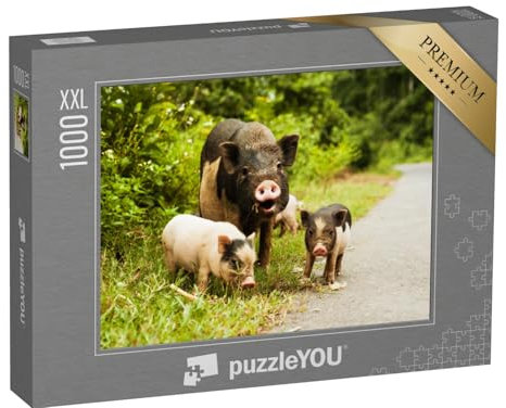 Puzzle 1000 Teile XXL „Muttersau mit gefleckten Ferkeln“ – aus der Puzzle-Kollektion Bauernhof-Tiere, Schweine & Ferkel