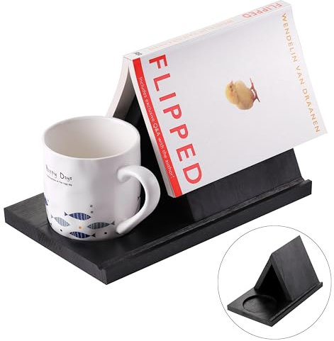 Dreieck Lesezeichen aus Holz mit Getränkehalter, Nachttisch, Buchhalter, Holz, Dreieck, Lesestuhe mit Schlitz, Buchzubehör, Geschenk für Großeltern (schwarz)