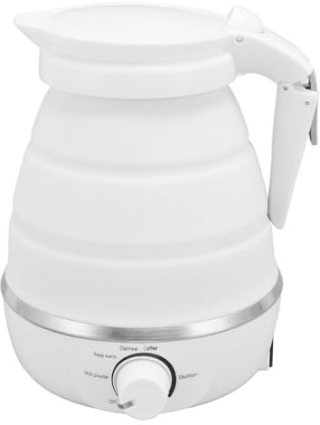 Fockety Hervidor de Viaje Plegable, hervidor eléctrico portátil Plegable de Silicona de 600 ml, Caldera de Agua pequeña con Apagado automático, ebullición rápida de 5 Minutos (White)