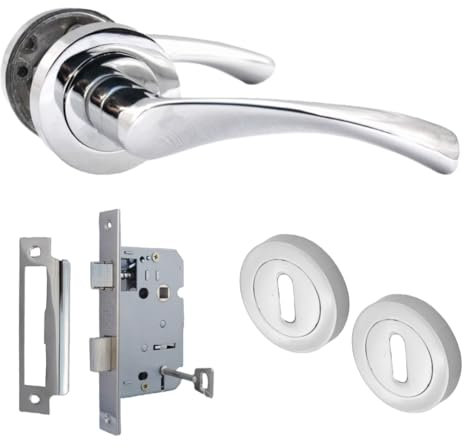 Betley Butterfly Astrid Door Handles Latch Twist Lever on Rose, Polished Chrome 120mm, Internal Wooden Doors Handle Set (Lock Set, 1, Pairs)