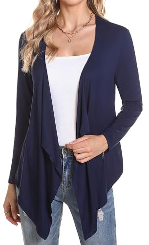 Irevial Cardigan Aperto Davanti Leggero in Maglia a Maniche Lunghe Elegante Cappotto Leggero Primavera Autunno Comoda Blu Navy XXL
