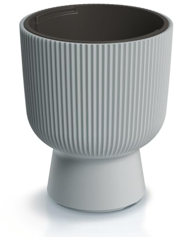 Blumentopf Blumenkübel Pflanzentopf Pflanzkübel DBMIG mit Einsatz Zylinderdesign Höhe 30,5 cm Gerillt Rippen-Design Übertopf Rillen Grau ⌀ 23,9 cm