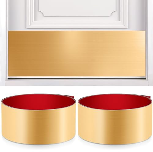 Yaocom 2 Pcs Door Kick Plate Toe Kick Cover Kickplate Door Plate for Exterior Door Interior Commercial Baseboard Plate Bottom Door Protectors (Gold,6 x 102 Inches)