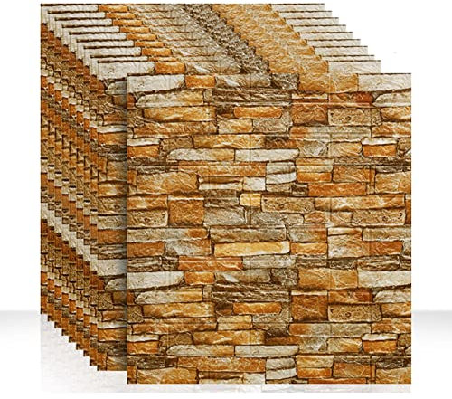 10 Stück 3D Wandpaneele For Abziehen Und Aufkleben Selbstklebende 3D-Ziegelstein-Tapete Wasserfester PE-Schaum Kunststein For Schlafzimmer Wohnzimmer Keller (Color : Orange)