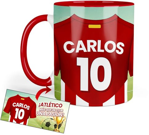 Kembilove Taza Personalizada Español | Tazas de Desayuno Fútbol | Regalo Original Atletico | Fútbol para Niños | Día del Padre | Tazas personalizadas