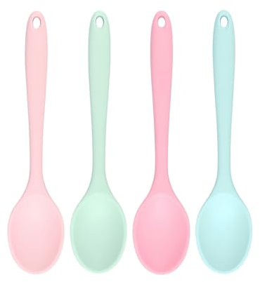 HSIXHAF 4 PCS Cucchiaio Silicone,Mestolo Cucina Silicone,Cucchiaio Plastica Resistente a 500°F,Mestolo Silicone Grande Mestolo Cucina,Mestoli Cucina Miscelazione Agitazione,Mestoli Silicone Cucina