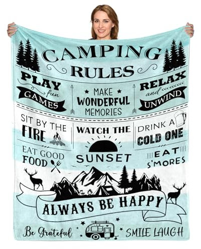 BUUGVIIL Camping-Geschenke für Damen und Herren, Campingdecke, Geschenke für Camper, fröhliche Camper, Dekoration, Outdoor, Wohnmobil, Camping, Reisen, Wandern, 152,4 x 127 cm – Camping-Regeln