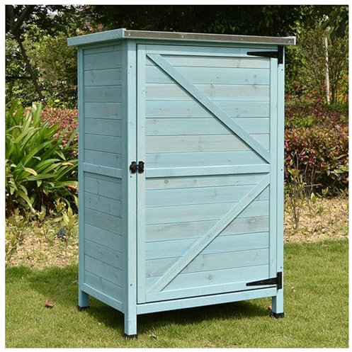 Wetterfester Outdoor-Schuppen mit Tür und Regalen, Holz-Werkzeug-Organizer für Gartenarbeitsplatz und Terrassenmöbel, Aufbewahrung, Garage, Werkzeug, Lagerregal für Organisation und Schutz
