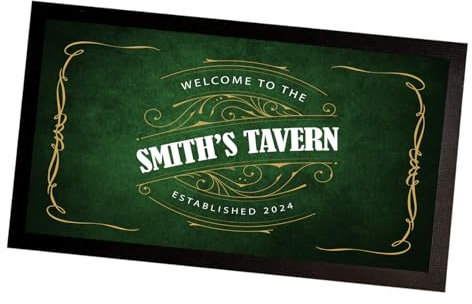 VT105 Tapis de bar personnalisé Vert vintage avec votre nom