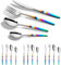 Buyer Star 16 Piece Rainbow Cutlery Set Stainless Steel Iridescent Handle Spoons Knife and Fork Sets for 4 Persons, Elegant Flatware Set Tableware for Daily Life and Dishwasher Safe