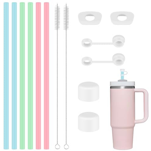6 Pcs Silicone Straws for Stanley Cup,Straws Reusable 31cm for Stanley,Accessories for Stanley Cup Includes Straw Lid Leak Stopper, Colored Long Straws with 2 Brushes for 40/30 oz Stanley Cups