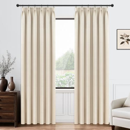 MRTREES Vorhang Blickdicht Vorhang mit kräuselband beige Blackout Curtain kinderzimmer gardinen vorhänge mit kräuselband für schiene für Wohnzimmer Schlafzimmer und Küchen 220x140 (HxB) 2er Set