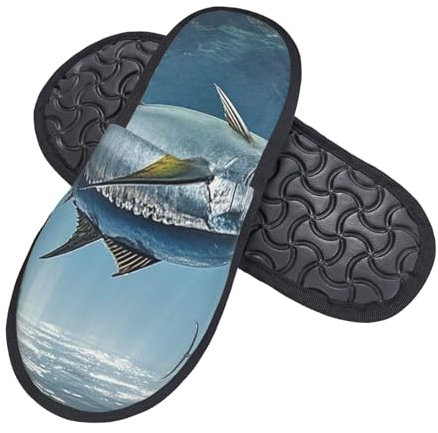 GlbnSHeric Fuzzy Hausschuhe für Herren und Damen, rutschfeste Plüschschuhe, Bluefin Thunfisch, Thunnus, Hausschuhe, Schaumstoff, Größe M, Schwarz , Einheitsgröße