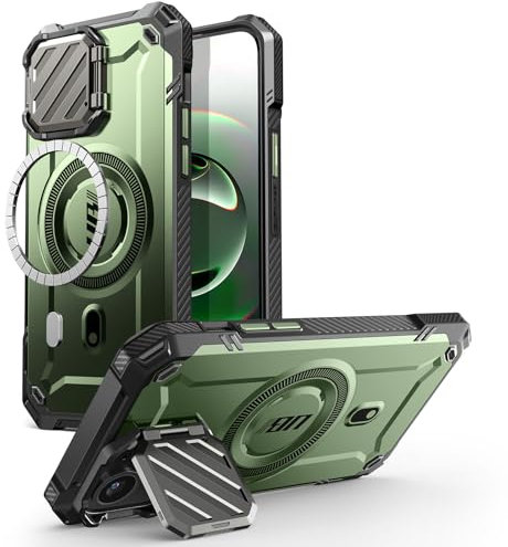 SUPCASE Cover per iPhone 16e/15/14/13 con Copertura per Fotocamera e Supporto [Compatibile con MagSafe] [Supporto Integrato] Custodia Robusta Magnetica per iPhone 16e 6.1 (Verde)