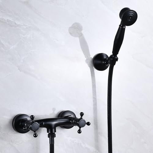 ZYCDP Robinet Baignoire avec Douchette Vintage en Laiton, Mitigeur Baignoire Mural 2 Poignée Noir Antique