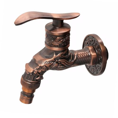 Antiguo Faucet Latón, Nostalgie Grifo de Jardín, Grifo Antiguo, Grifo Tallado en Forma de Dragón, Grifo de Pared Vintage, Grifo de Lavabo Antiguo Vintage, para Exterior, Jardín (Rojo)