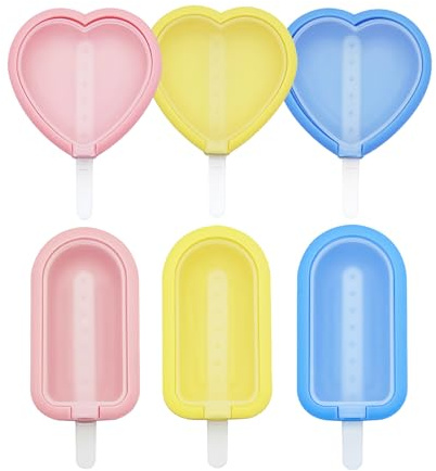 dellyy 6 Pezzi Stampi per Ghiaccioli, Stampi per Gelati su Bastoncino in Silicone Alimentare Senza BPA, Stampi per Popsicle con 6 Bastoncini di Plastica, Stampo per Gelato