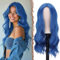 FESHFEN Lange Lockige Blau Perücke, 60 cm Mittelscheitel Frauen Perücken Natürlich synthetische Perücken Damen Locken Wavy Wig für Party Täglich Long Wavy Wig