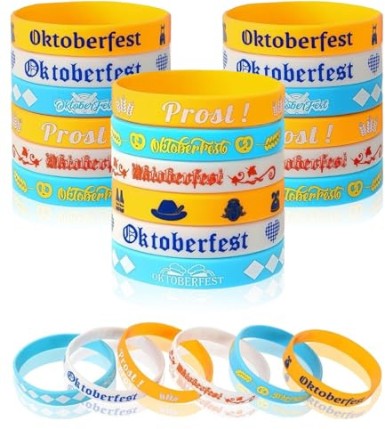 TAKONE Oktoberfest Armband 18 Stück Silikon Blau Weiß Bierfest Design Wiesn Party