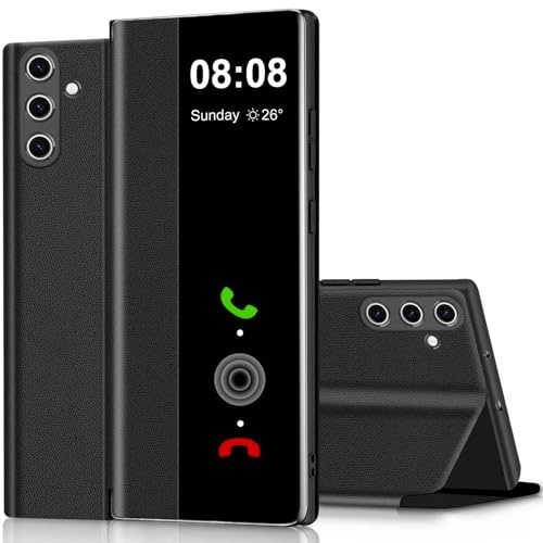 Flip Case for Samsung Galaxy S24 Plus Case S View, Clear View Folio PU Leather TPU inner for Samsung S24 Plus Phone Case, Anti-Scratch Kickstand Flip Cases for Samsung Galaxy S24 Plus (Black)