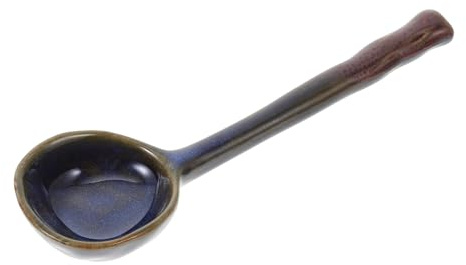 MUELODSIC Japanese Style Ceramic Soup and Dessert Spoon Multipurpose Blue Glazed Porcelain Food Spoon for Rice and Coffee Stirring, Small Size for Asian Cuisine