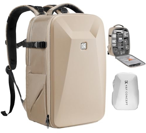 K&F CONCEPT Kamerarucksack Fotorucksack mit Hartschale Kameratasche mit 15,6-Zoll-Laptopfach und Regenschutz, Rucksack für Drohnen