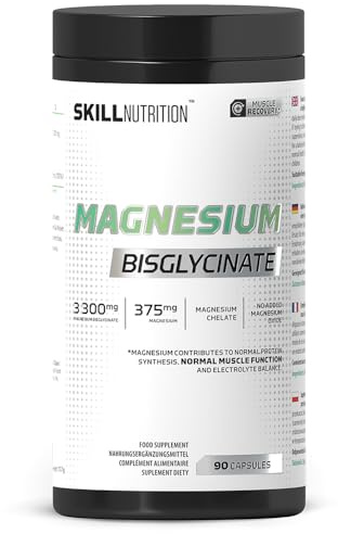 SKILL Nutrition Magnesiumbisglycinat 90 Kapseln | Hohe Dosis: 375 mg Magnesium pro Portion | Chelatierte, hoch bioverfügbare Form | Ohne Magnesiumoxid | Unterstützung für Muskeln, Nervensystem