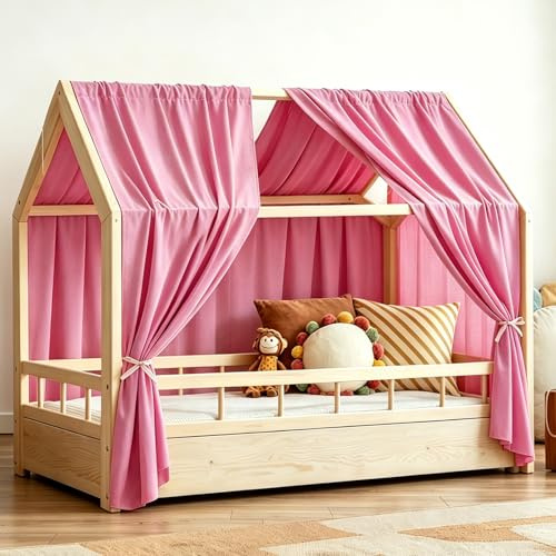Hausbett Himmel, 2 Stück Betthimmel Hausbett Musselin, Baldachin Kinderzimmer Stoffhimmel für Hausbetten Mädchen Jungen Baldachin Kinderbett Kinderzimmer Deko (Rosa, H350 x B135 cm (2er Pack))