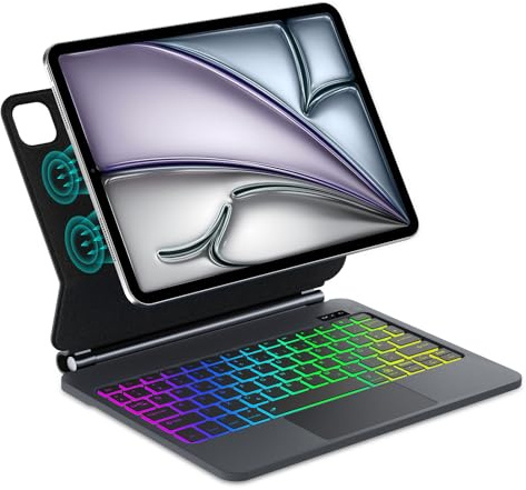 Magic Keyboard Hülle für iPad Air 13 Zoll M4 2026/M3 2025/M2 2024, Schwarz | Tastatur für iPad Pro 12.9 (6.,5.,4.,3. Generation), Magnetisches Befestigungsdesign, 7 Farben Hintergrundbeleuchtung