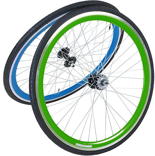 Galano Fixie Laufradsatz 700c Singlespeed Fixed Gear Laufräder Flip Flop Blade (blau/grün)