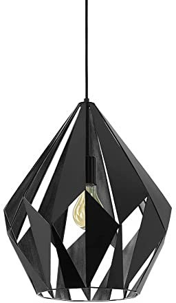 EGLO Pendellampe Carlton 1, 1 flammige Vintage Pendelleuchte, Retro Hängelampe aus Stahl, Farbe: Schwarz, silber, Fassung: E27, Ø 38,5 cm