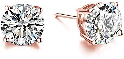 AOBOCO 18K White Gold Plated Hypoallergenic CZ Studs Earrings, 925 Sterling Silver Cubic Zirconia Earrings, Simulated Diamond Stud Earrings Jewellery for Her Women (6mm Rose Gold Plated)
