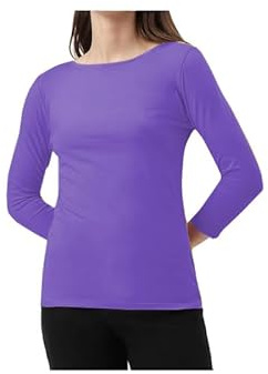 BODYWEAR LTD - Women's Long Sleeve Round Neck T-Shirt Top with Soft Stretch Fabric, Stylish Lightweight Casual Layering Piece for Everyday Comfort and All Season Wear (Purple, UK Size S/M)