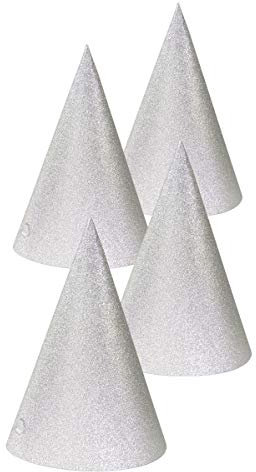 Folat 65783 Silberfarbene Glitter Partyhüte 16 cm - 4 Stück, Unisex Adult, Silber