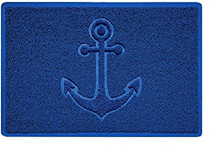 Nicoman Anchor Embossed Shape Door Mat Dirt-Trapper Jet-Washable Doormat-(Use Indoor or Sheltered Outdoor)- (60x40cm/23.6x15.7inches, Small) Blue